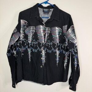 Vtg Brooks & Dunn Black Rodeo Panhandle 90s Western Button Up Shirt Cowboy